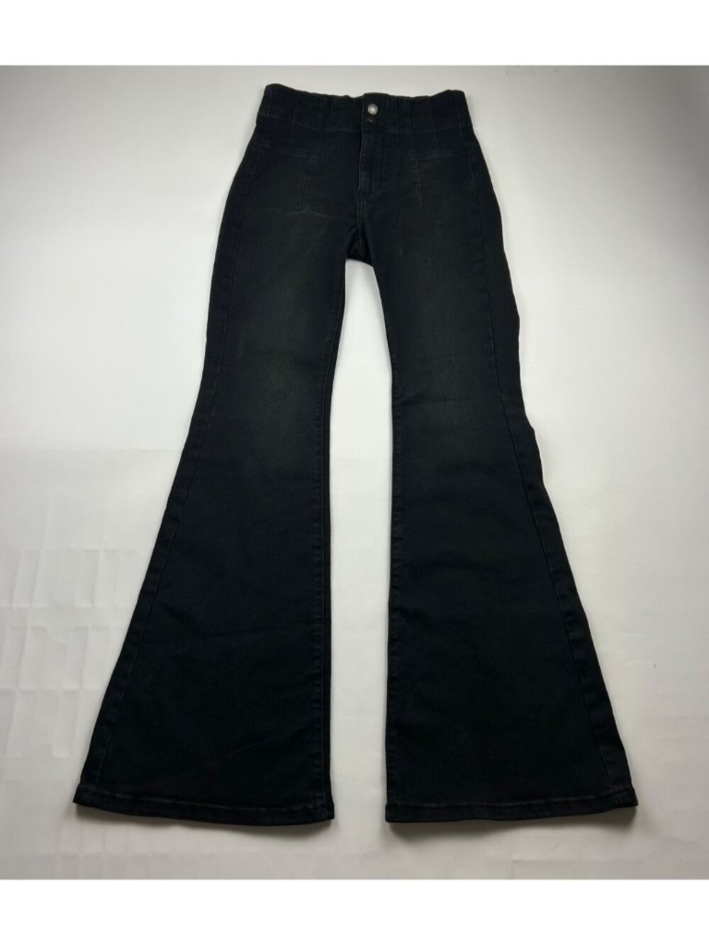 LONG We the Free Black Stretch Denim High Rise Flared Jeans 27